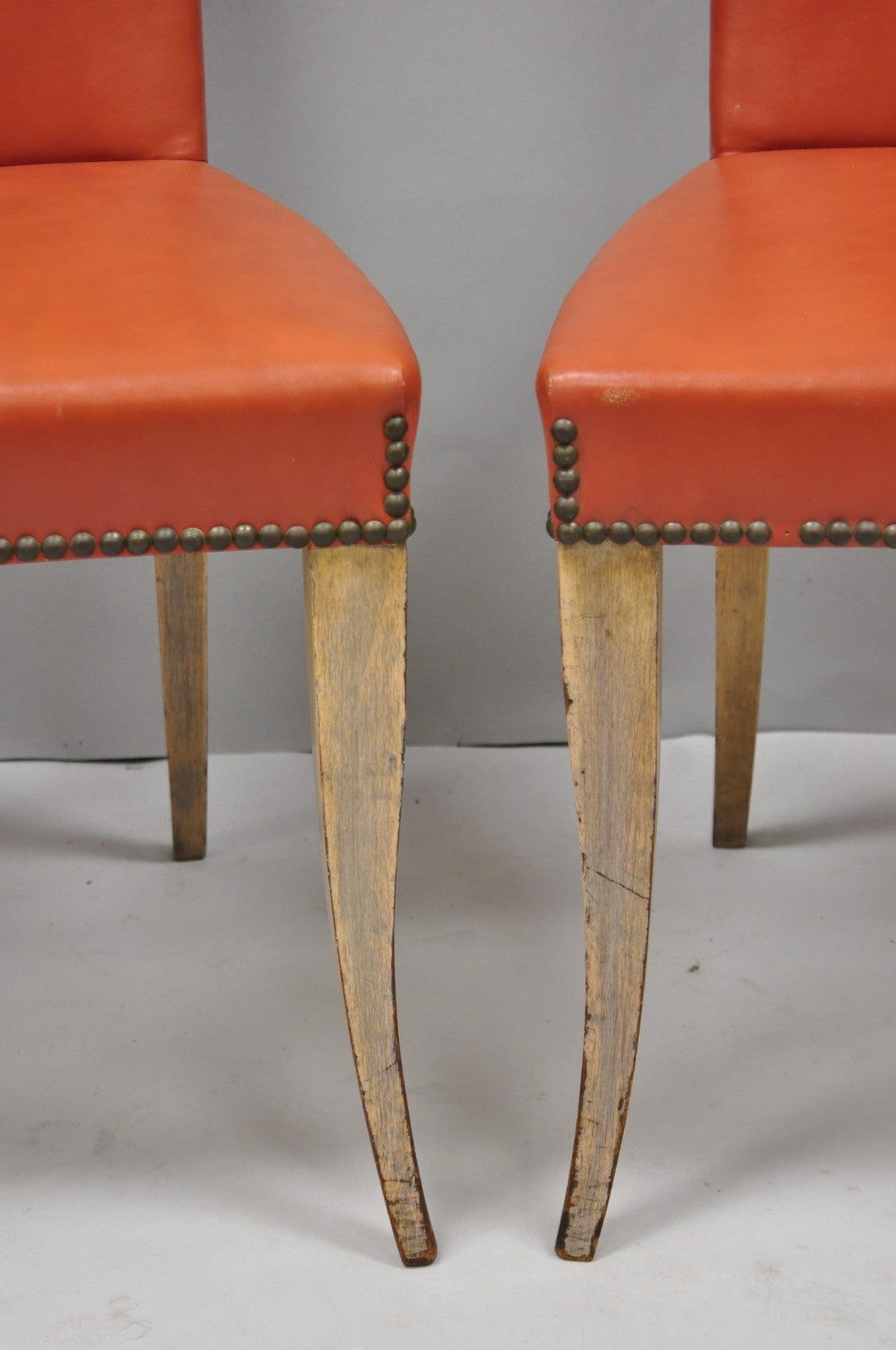 Vintage French Art Deco Gio Ponti Style High Back Pickled Wash Side Chair - Pair