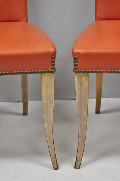Vintage French Art Deco Gio Ponti Style High Back Pickled Wash Side Chair - Pair