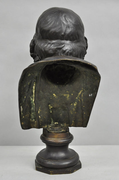 Vintage Greek Classical Style Patinated Cast Bronze Bust Sculpture of Homer