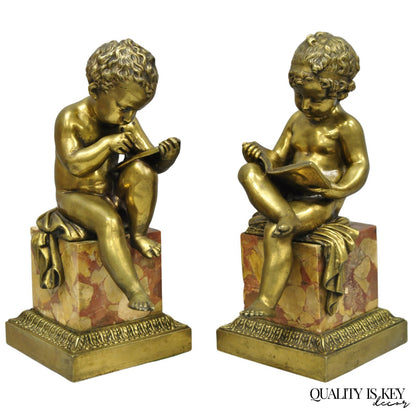 Antique French Louis XV Bronze Putti Children "Arts & Literature" Figures - Pair