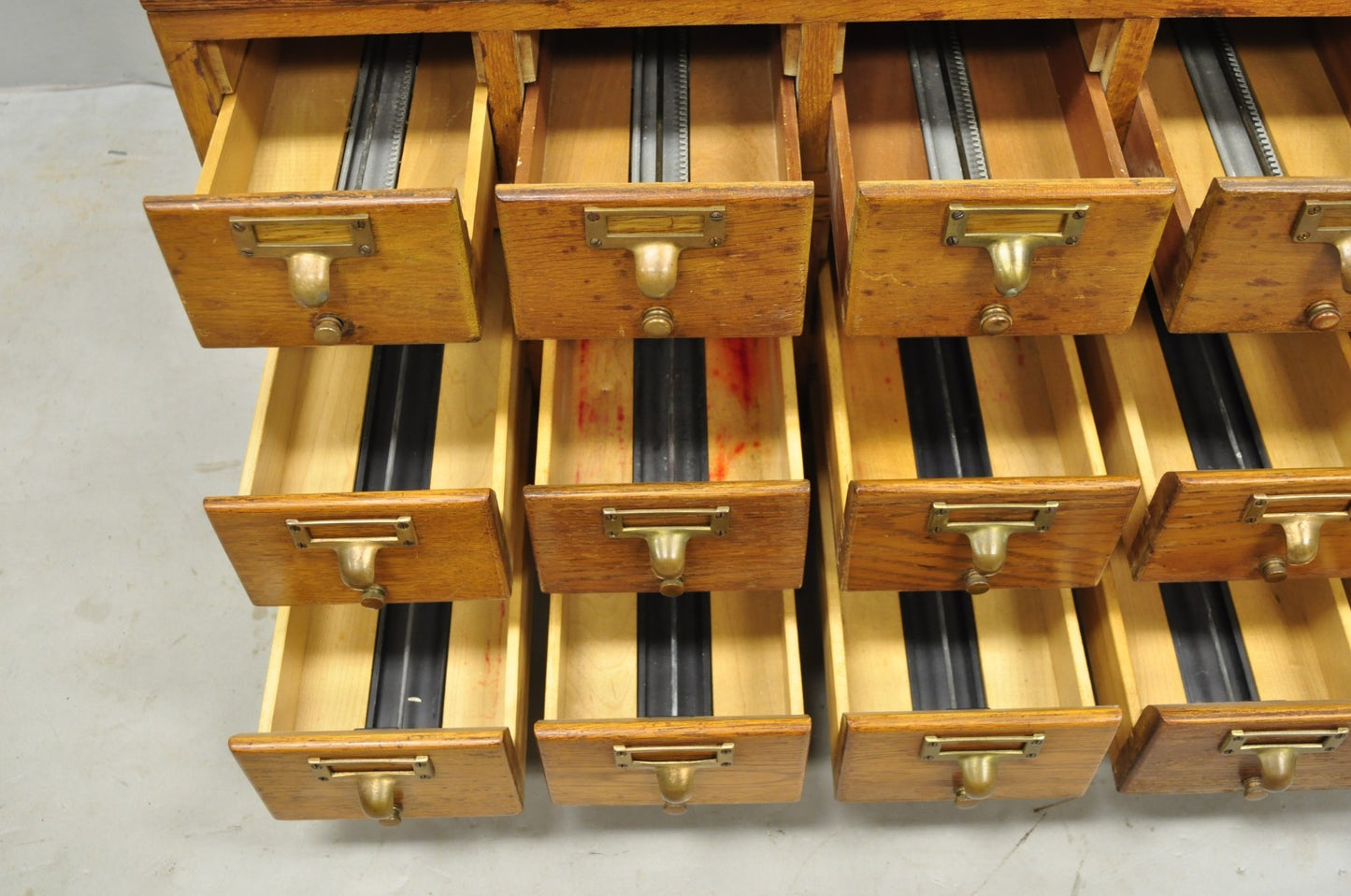 Antique Arts & Crafts Library 15 Drawer Mission Oak Stacking Card File Cabinet