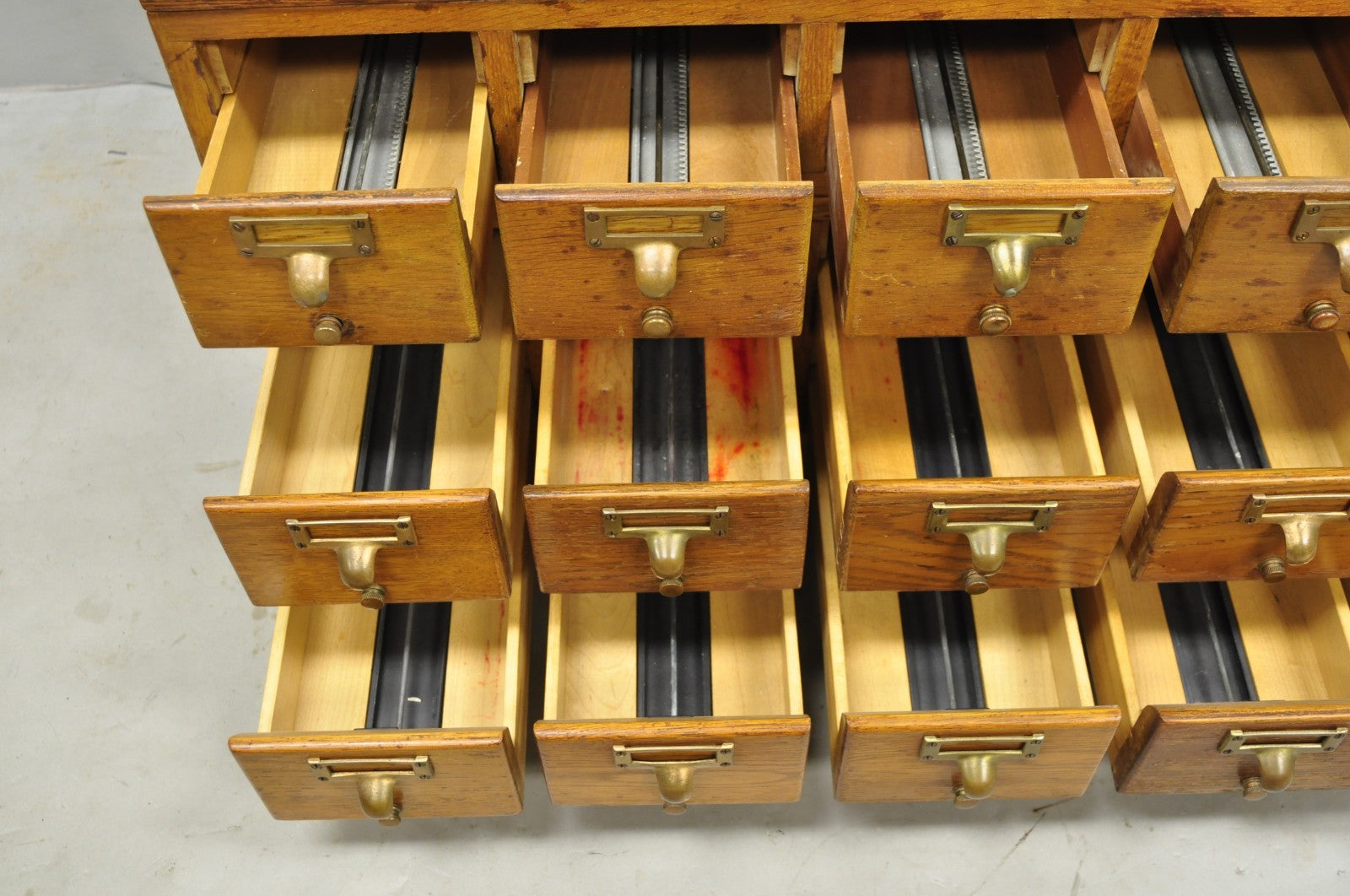 Antique Arts & Crafts Library 15 Drawer Mission Oak Stacking Card File Cabinet
