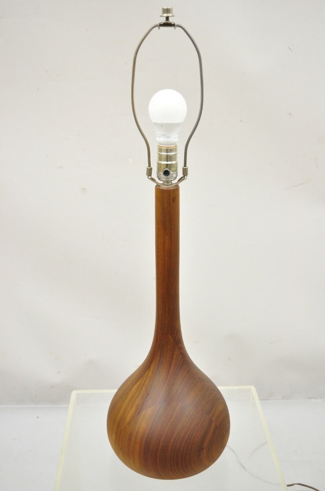 Mid Century Danish Modern Staved Teak Wood Bulbous Sculpted Table Lamp