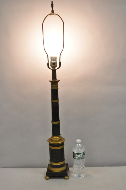 Antique French Empire Patinated Bronze Candlestick Column Bouillotte Table Lamp