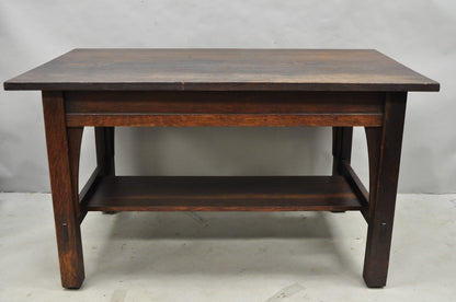 Antique Gustav Stickley Arts & Crafts Mission Oak Two Drawer Library Table Desk