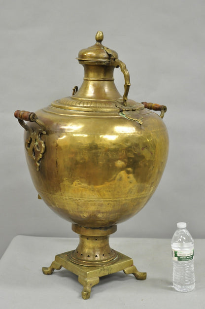 Antique Middle Eastern Moroccan Giant 30" Brass Bulbous Samovar with Handles