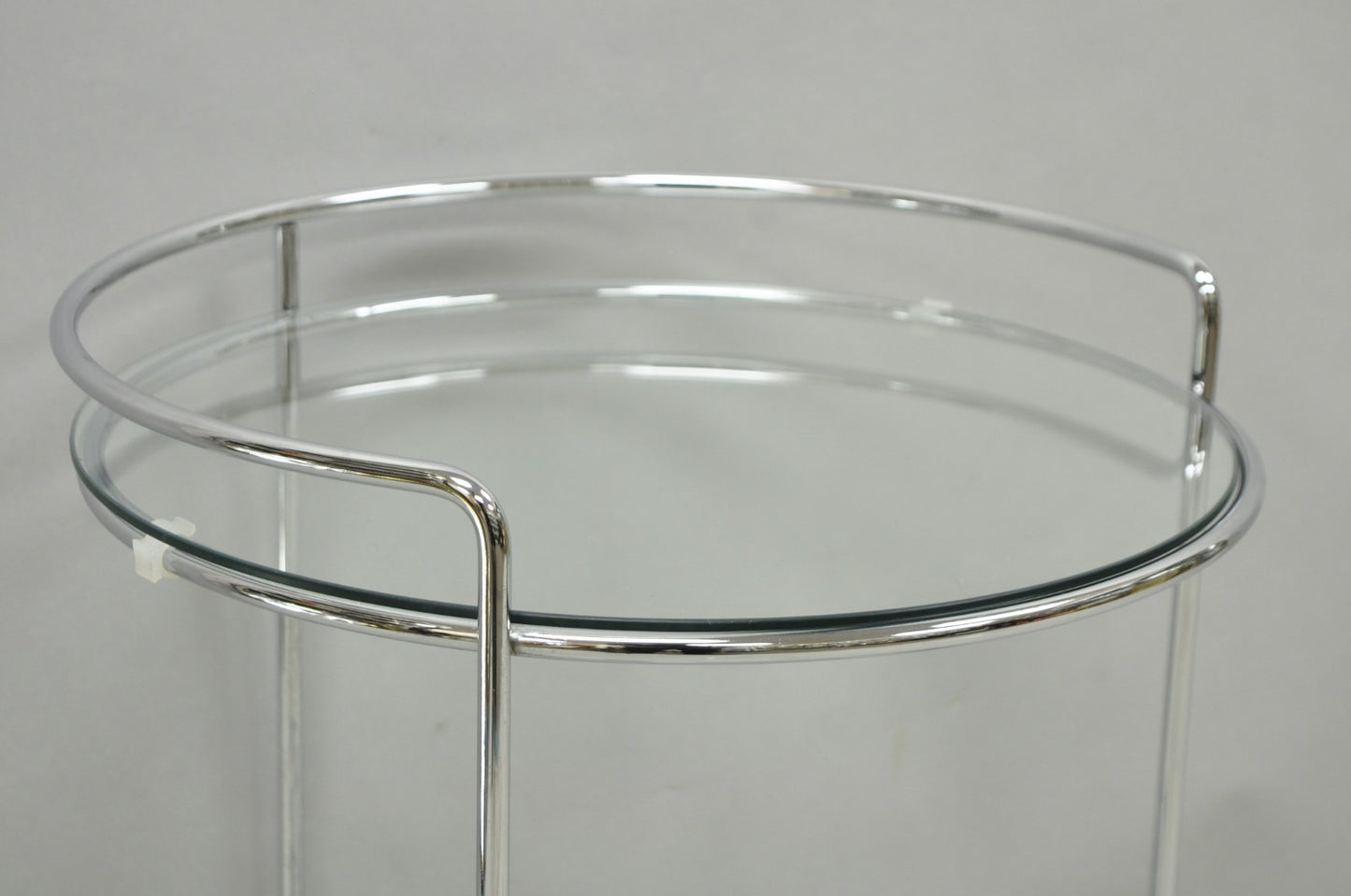 Vintage Mid Century Modern Chrome Round Glass 2 Tier Rolling Bar Cart Side Table