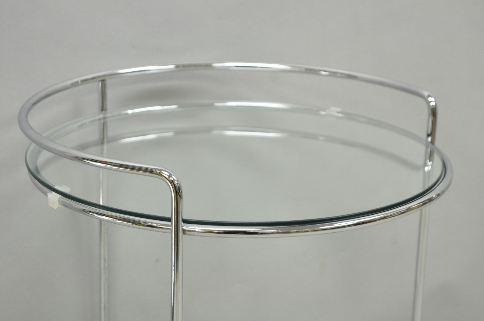 Vintage Mid Century Modern Chrome Round Glass 2 Tier Rolling Bar Cart Side Table