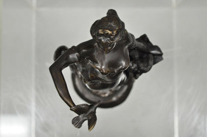 Bronze Sculpture Woman w/ Birds & Basket 15" Statue Figure After Emile Guillemin