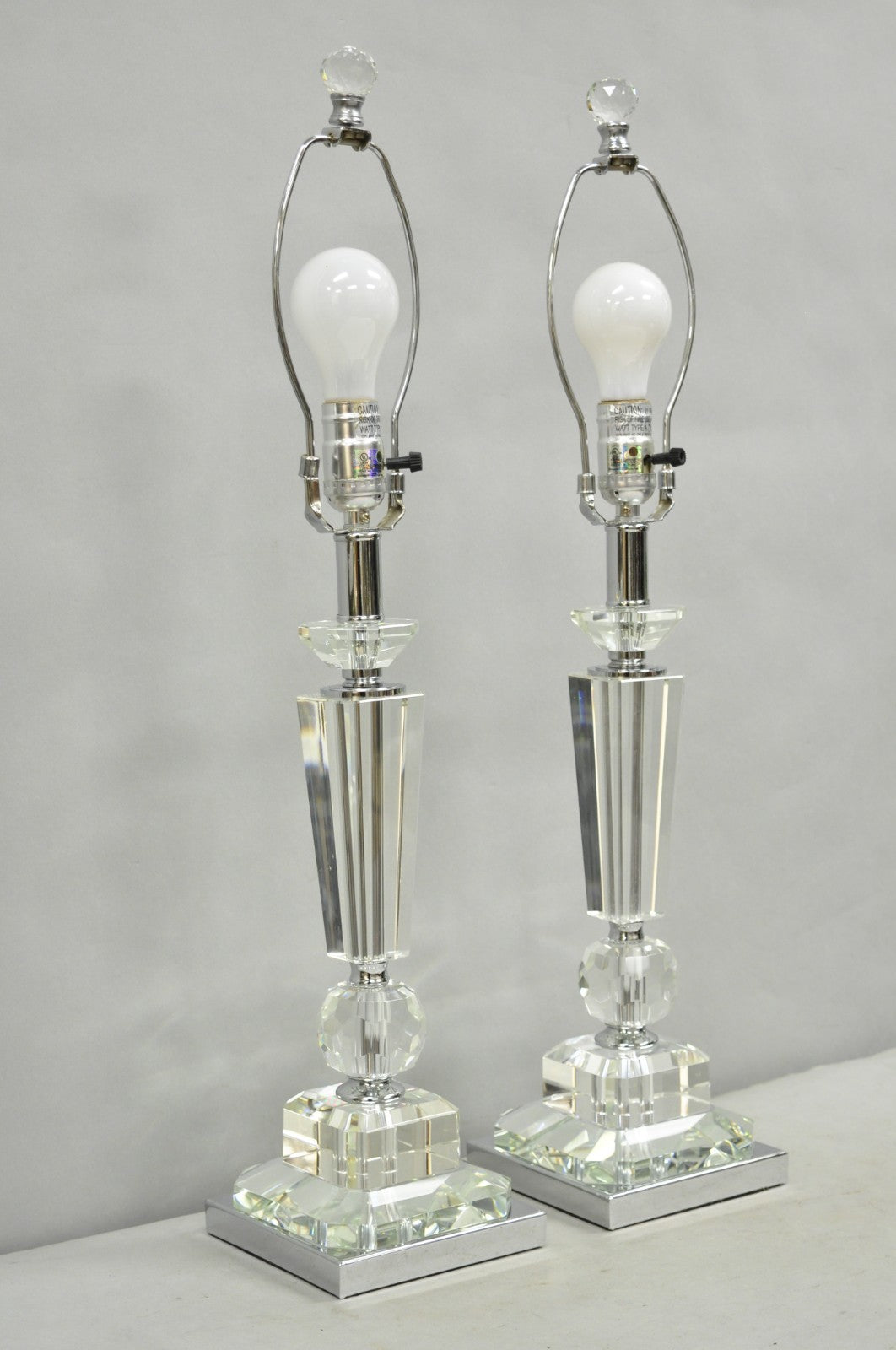 Contemporary Modern Hollywood Regency Glamorous Lead Crystal Table Lamp - a Pair