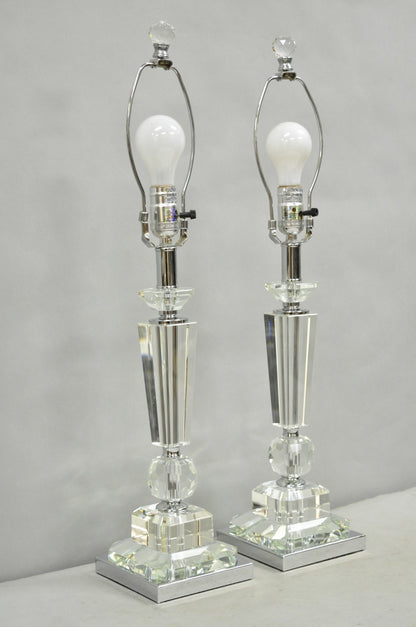 Contemporary Modern Hollywood Regency Glamorous Lead Crystal Table Lamp - a Pair