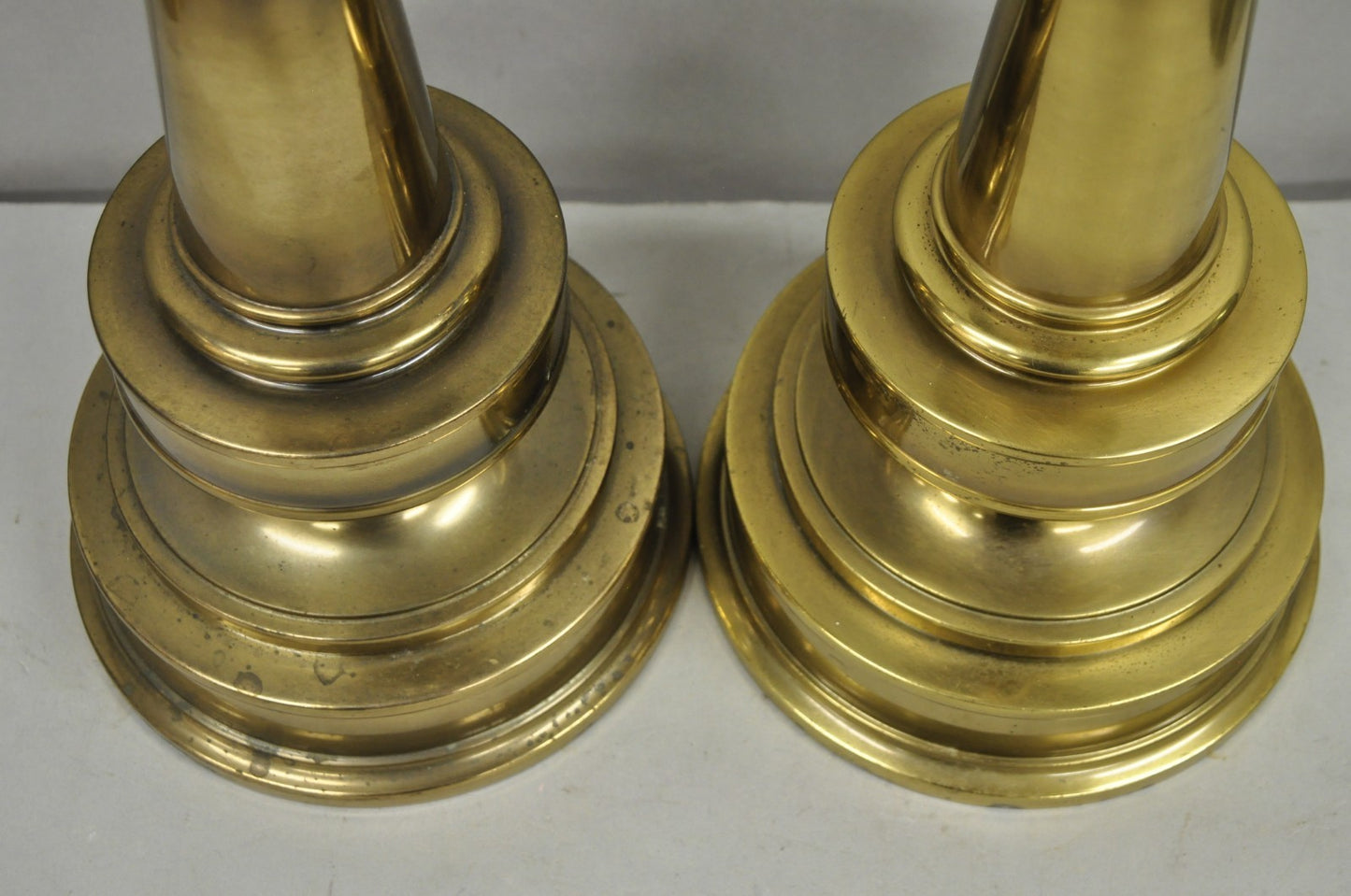 Vintage Stiffel Neoclassical Brass Cannonball Column Table Lamps - a Pair