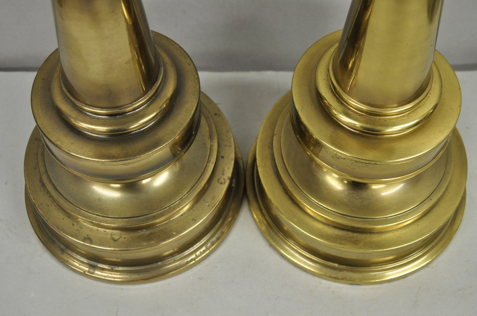 Vintage Stiffel Neoclassical Brass Cannonball Column Table Lamps - a Pair
