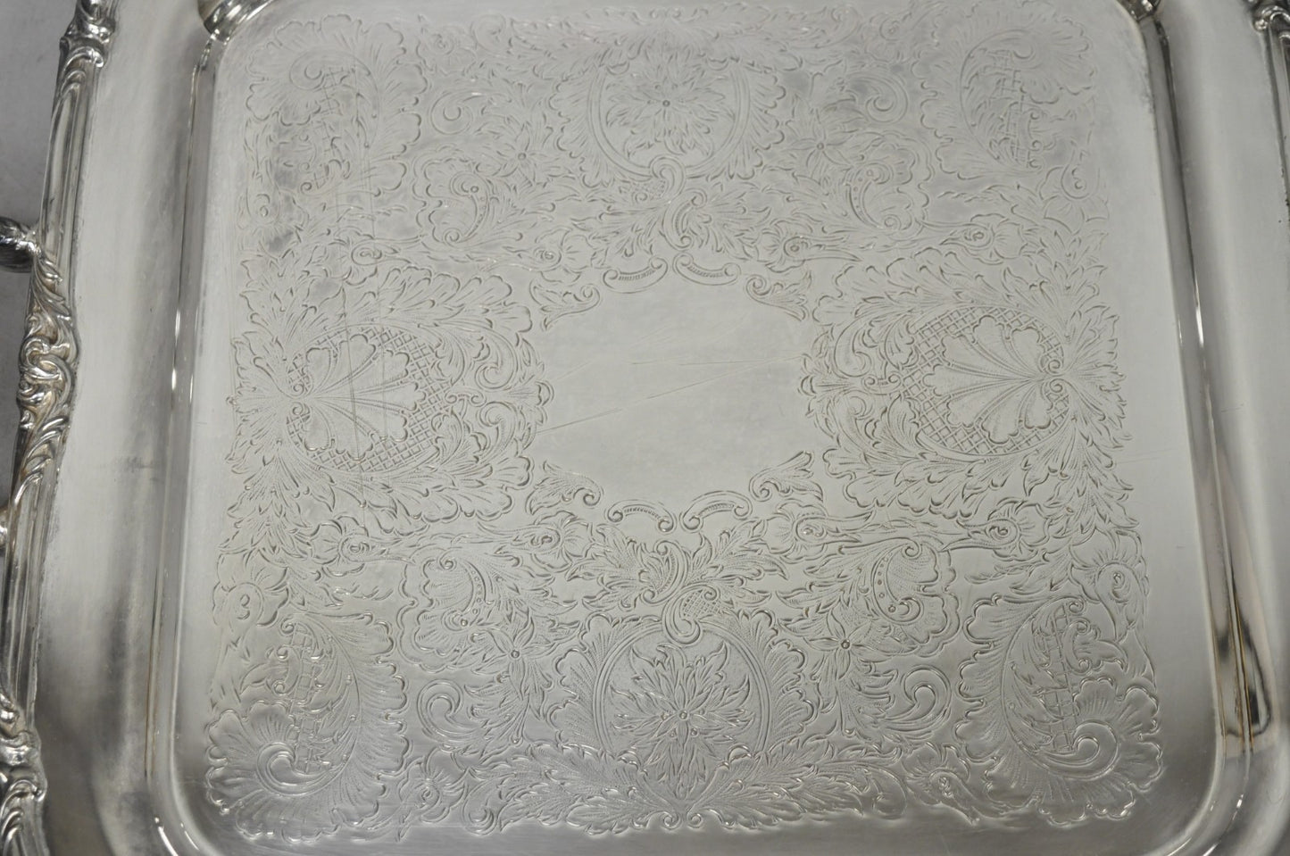 Vintage Sheffield Silver Plated Square Serving Bar Tray w/ Celluloid Handles