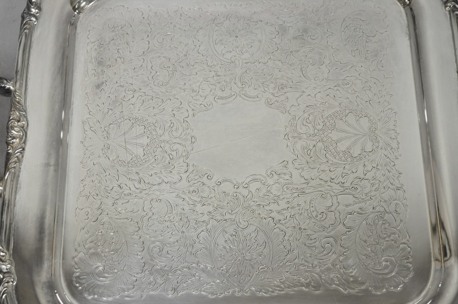 Vintage Sheffield Silver Plated Square Serving Bar Tray w/ Celluloid Handles