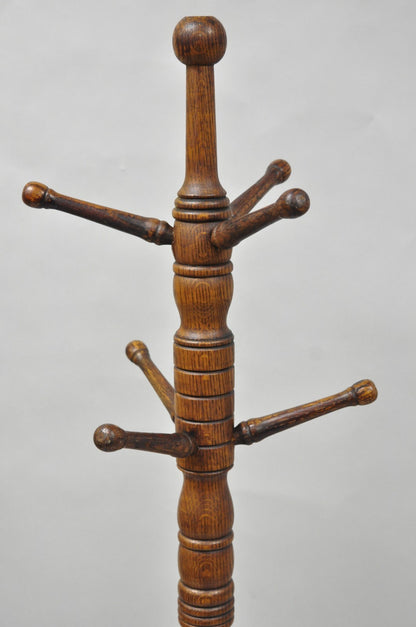 Antique Arts & Crafts Mission Oak Wood Carved Hoof Foot Standing Coat Rack Tree