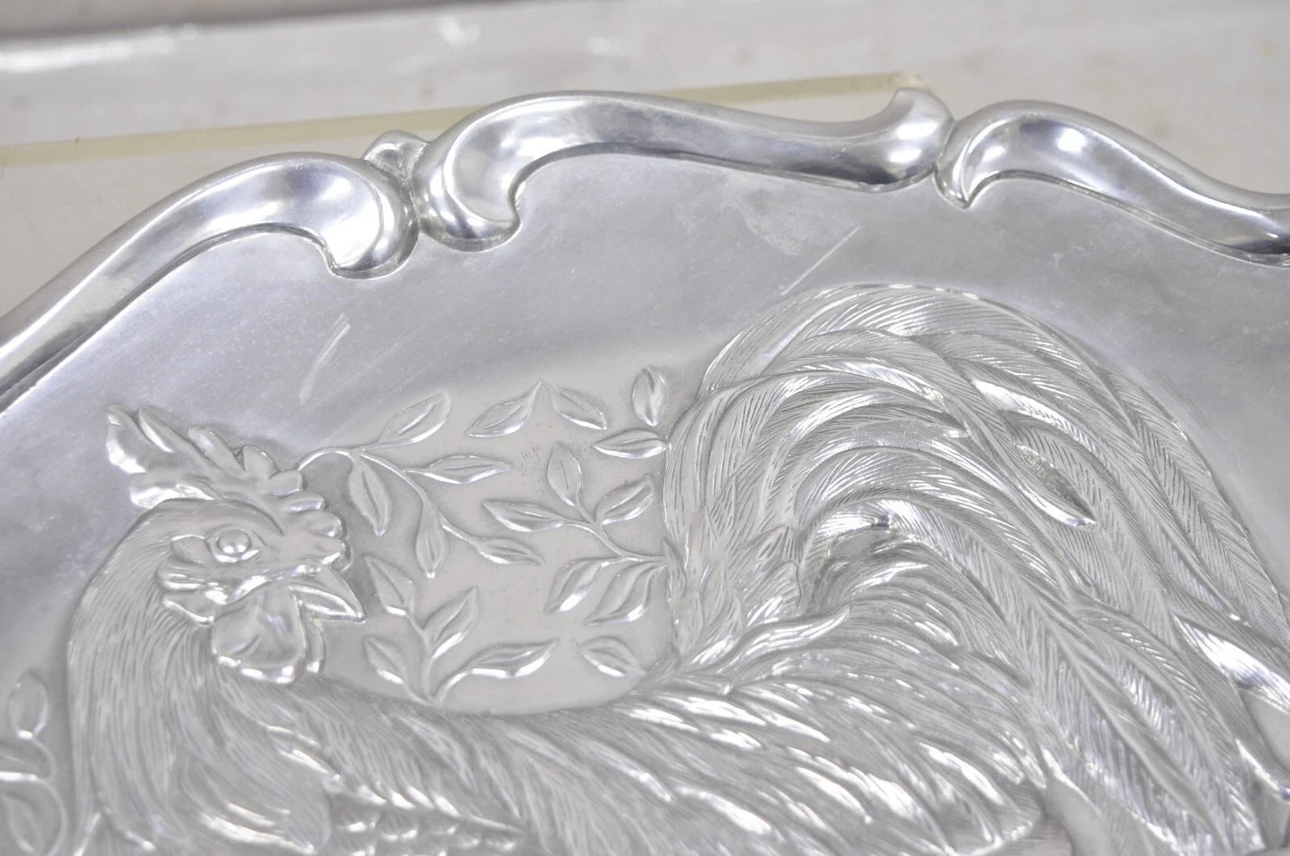 Vintage Lenox Retired Large Rooster Pewter Metal Holiday Serving Platter Tray