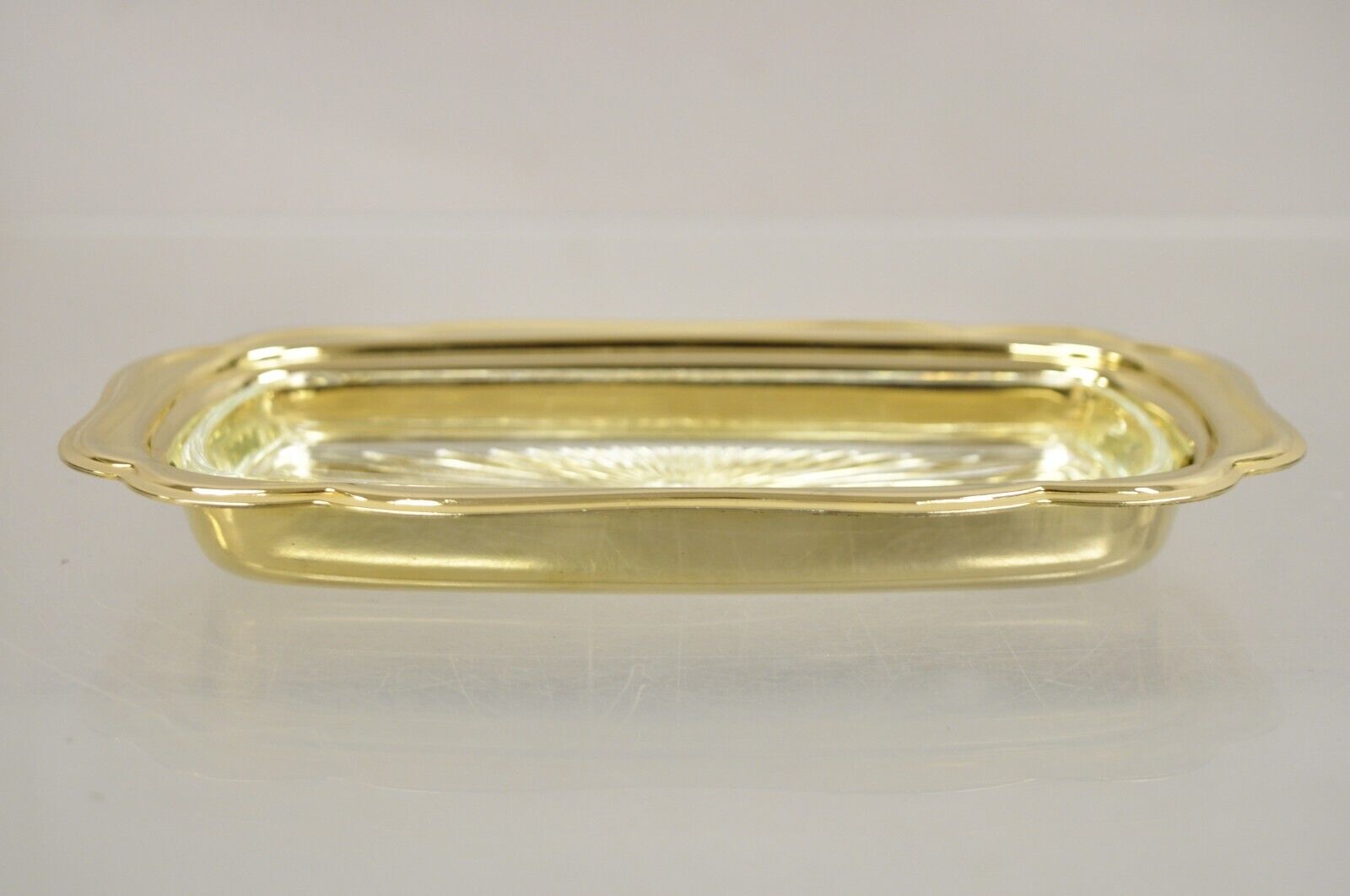 Vintage Gold Plated Metal Hollywood Regency Butter Dish With Glass Liner