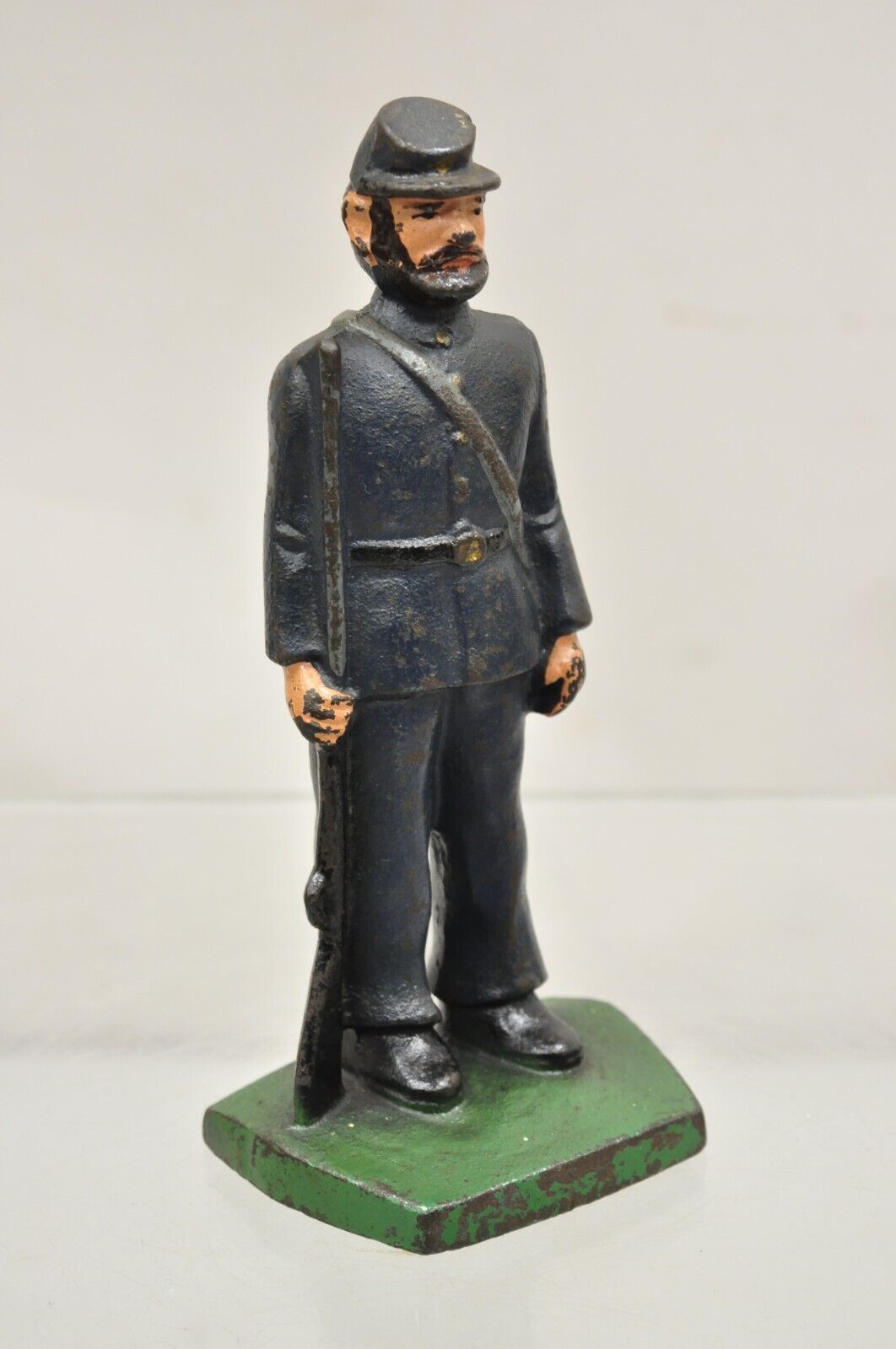 Antique Victorian Cast Iron Figural Painted Military War Solider Door Stop B