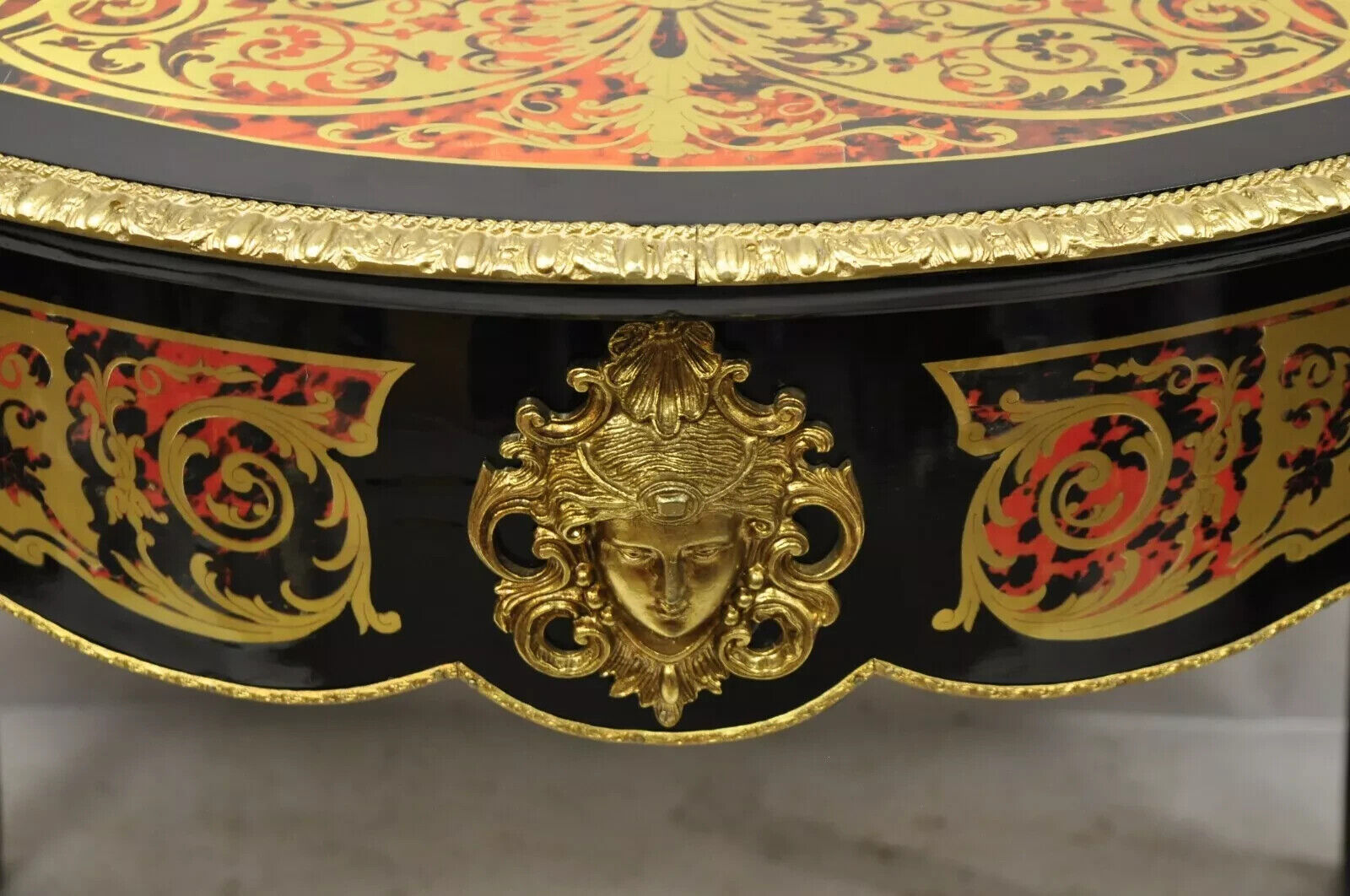 Napoleon III Style French Inlaid Brass Bronze Boulle Turtle Top Center Table