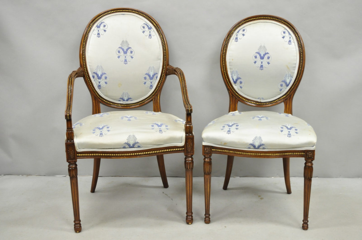 Italian Regency French Louis XVI Style Cherry Wood Oval Dining Chairs - Set of 6