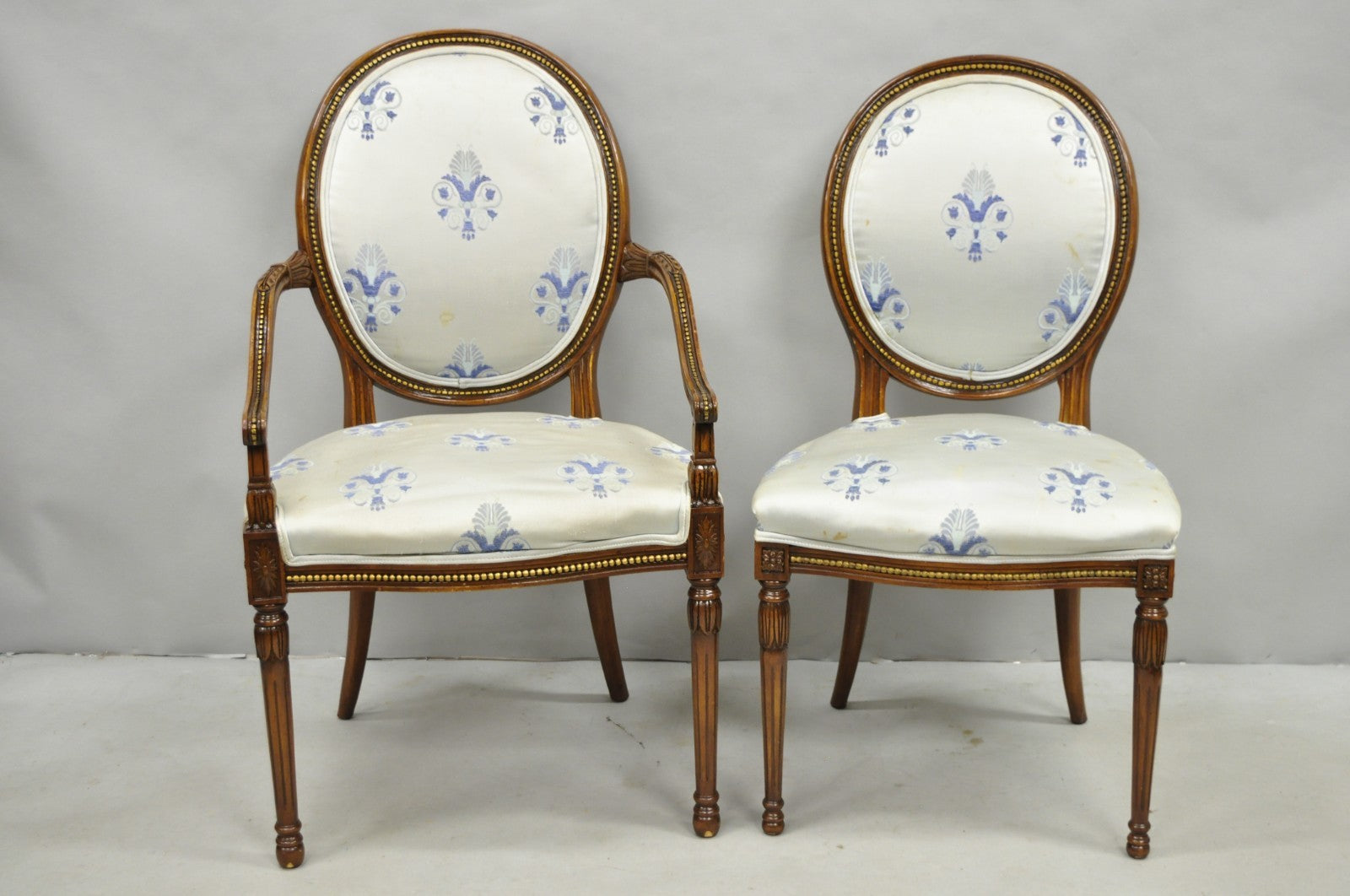 Italian Regency French Louis XVI Style Cherry Wood Oval Dining Chairs - Set of 6
