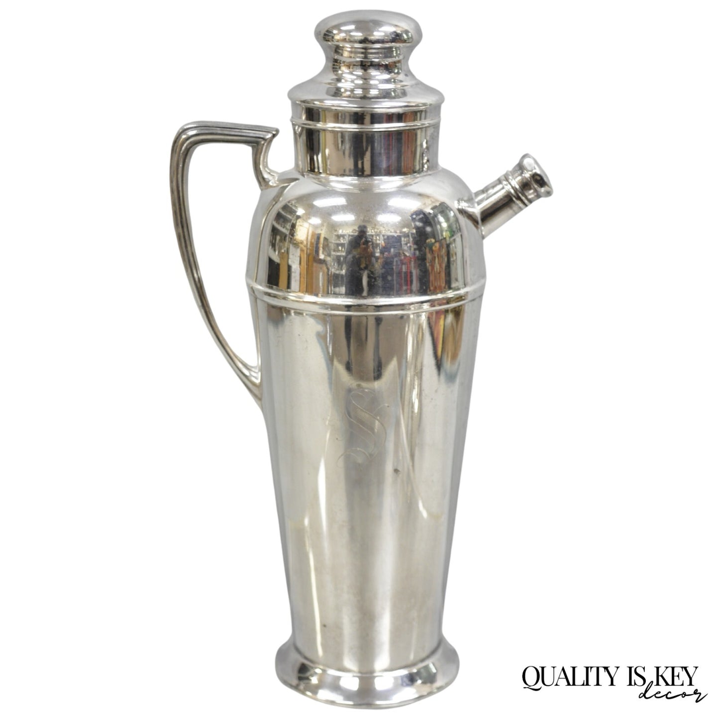 Bernard Rices Sons Art Deco Silver Plated Martini Cocktail Shaker "S" Monogram