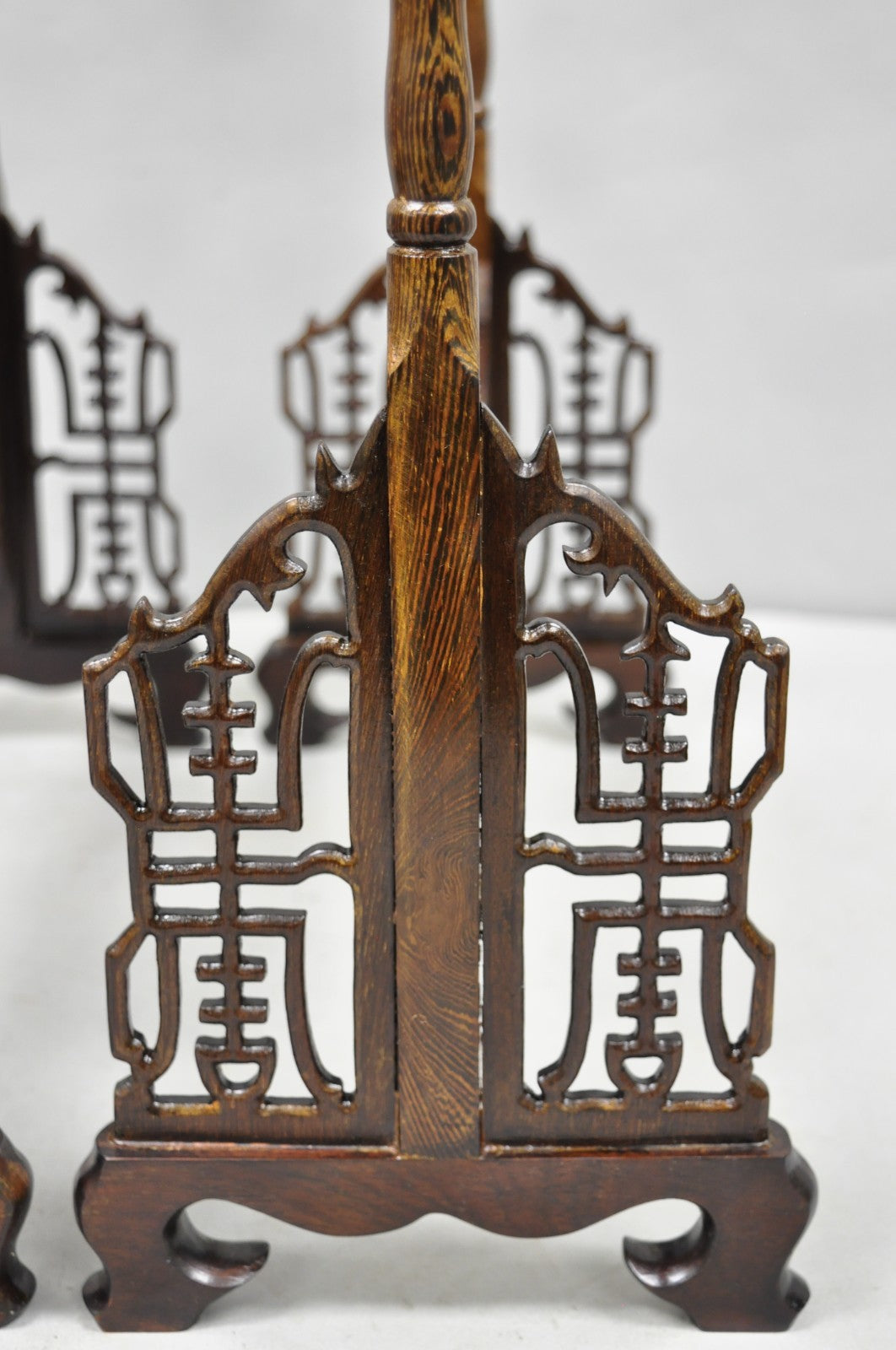 Chinese Carved Dragon Calligraphy Brush Pen Holder Rosewood Stand - a Pair