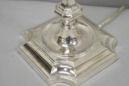 Antique English Regency Silver Plated Footed Candlestick Table Lamps - a Pair