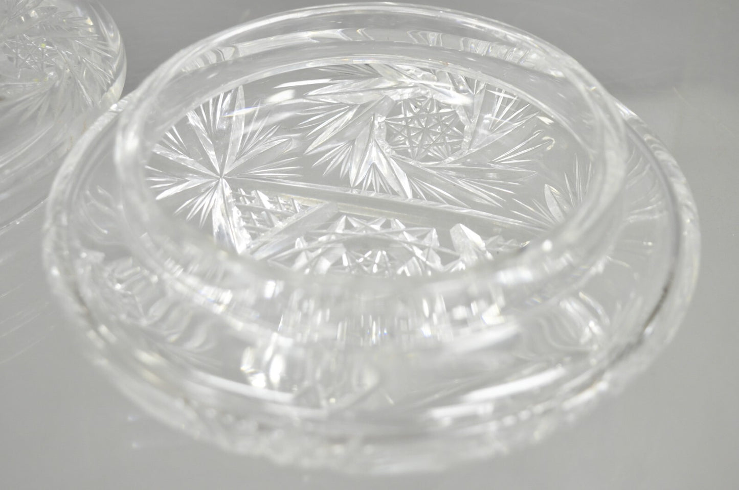 Vintage Art Deco Bohemian Cut Crystal Glass Czech Ladies Vanity Powder Jar