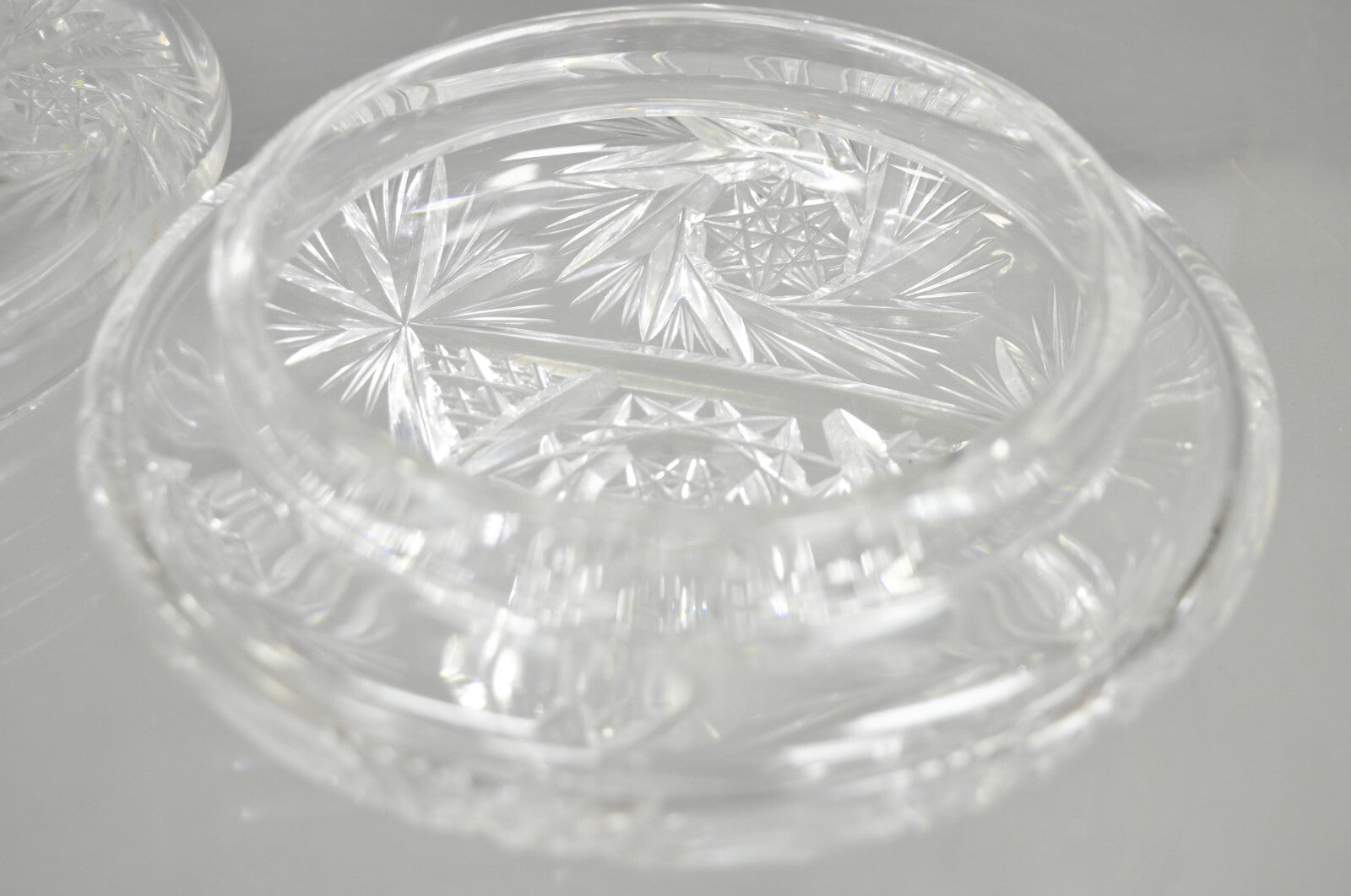 Vintage Art Deco Bohemian Cut Crystal Glass Czech Ladies Vanity Powder Jar