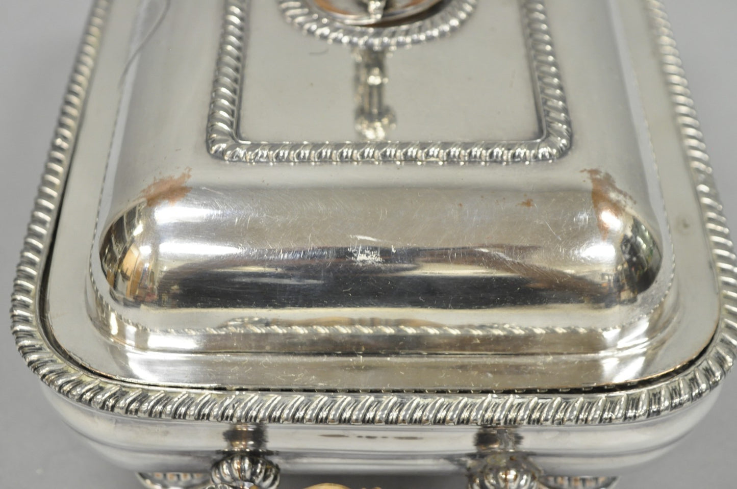 Antique English Georgian Silver Plated Covered Chafing Dish on Wooden Bun Feet