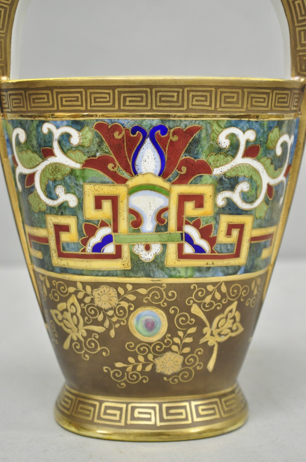 Antique Nippon Morimura Art Deco Hand Painted Porcelain Top Handle Bucket Vase
