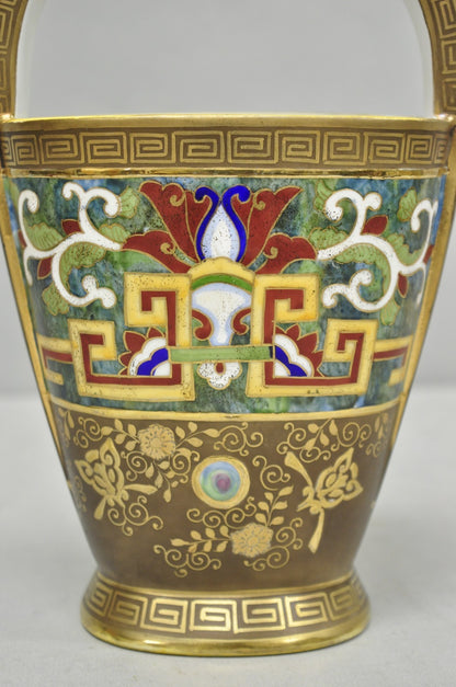 Antique Nippon Morimura Art Deco Hand Painted Porcelain Top Handle Bucket Vase