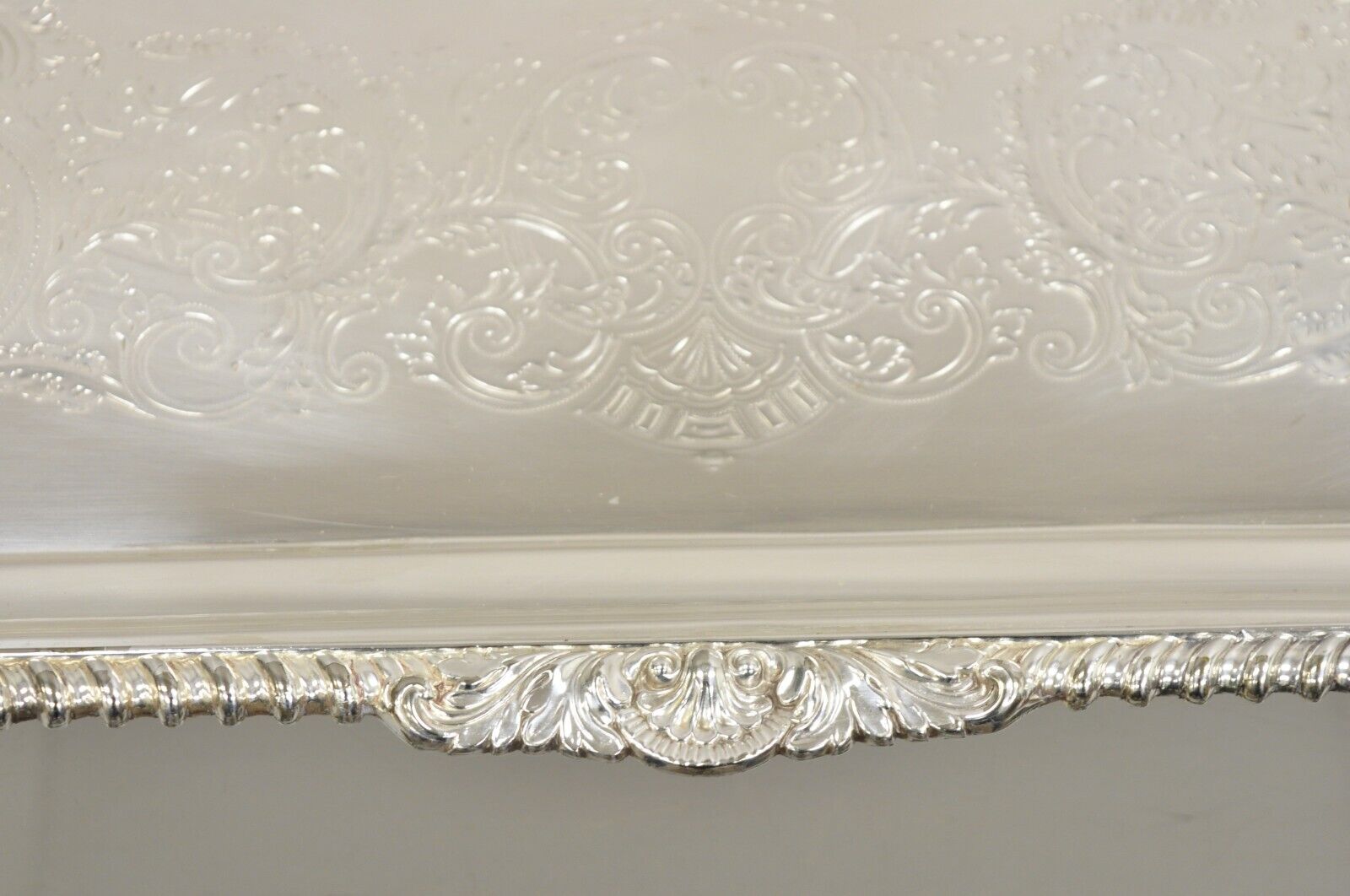 Antique English Victorian Silver Plated Twin Handle Serving Platter Tray