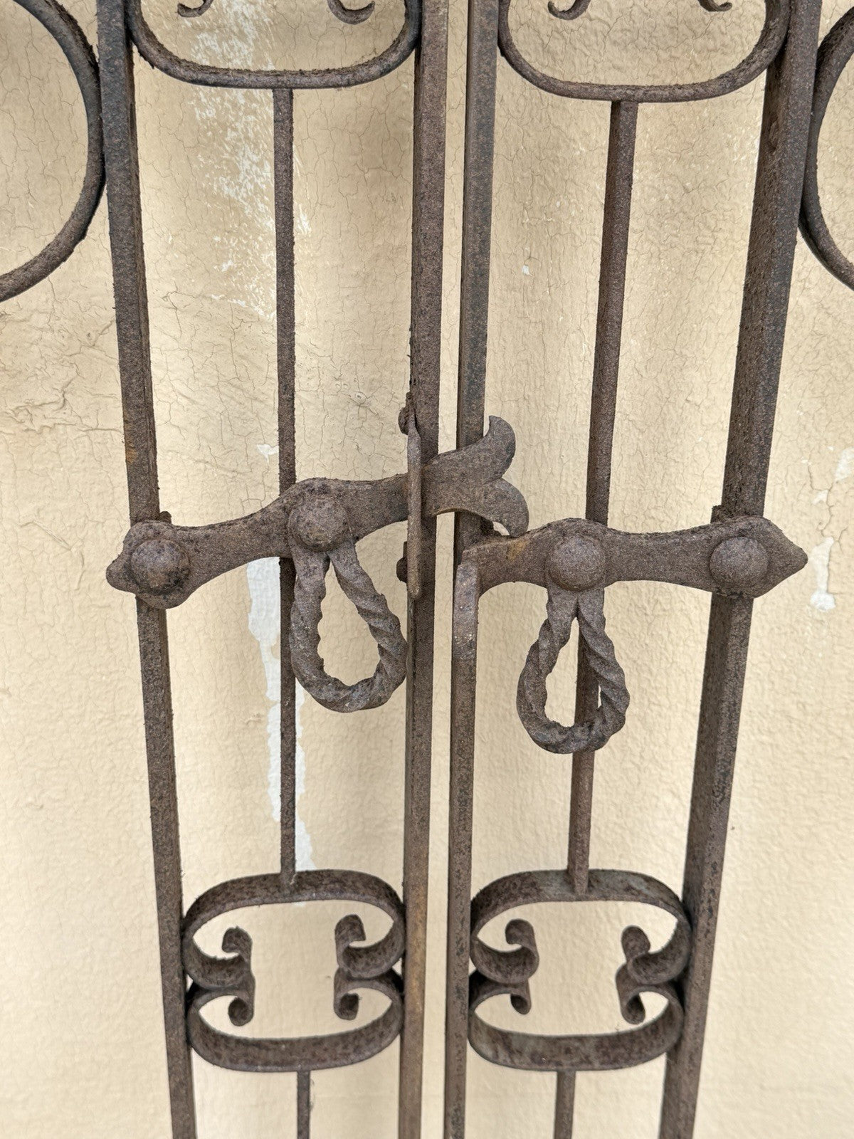 Antique Spanish Renaissance Scrolling Wrought Iron 57 x 47 Garden Entry Gate Set