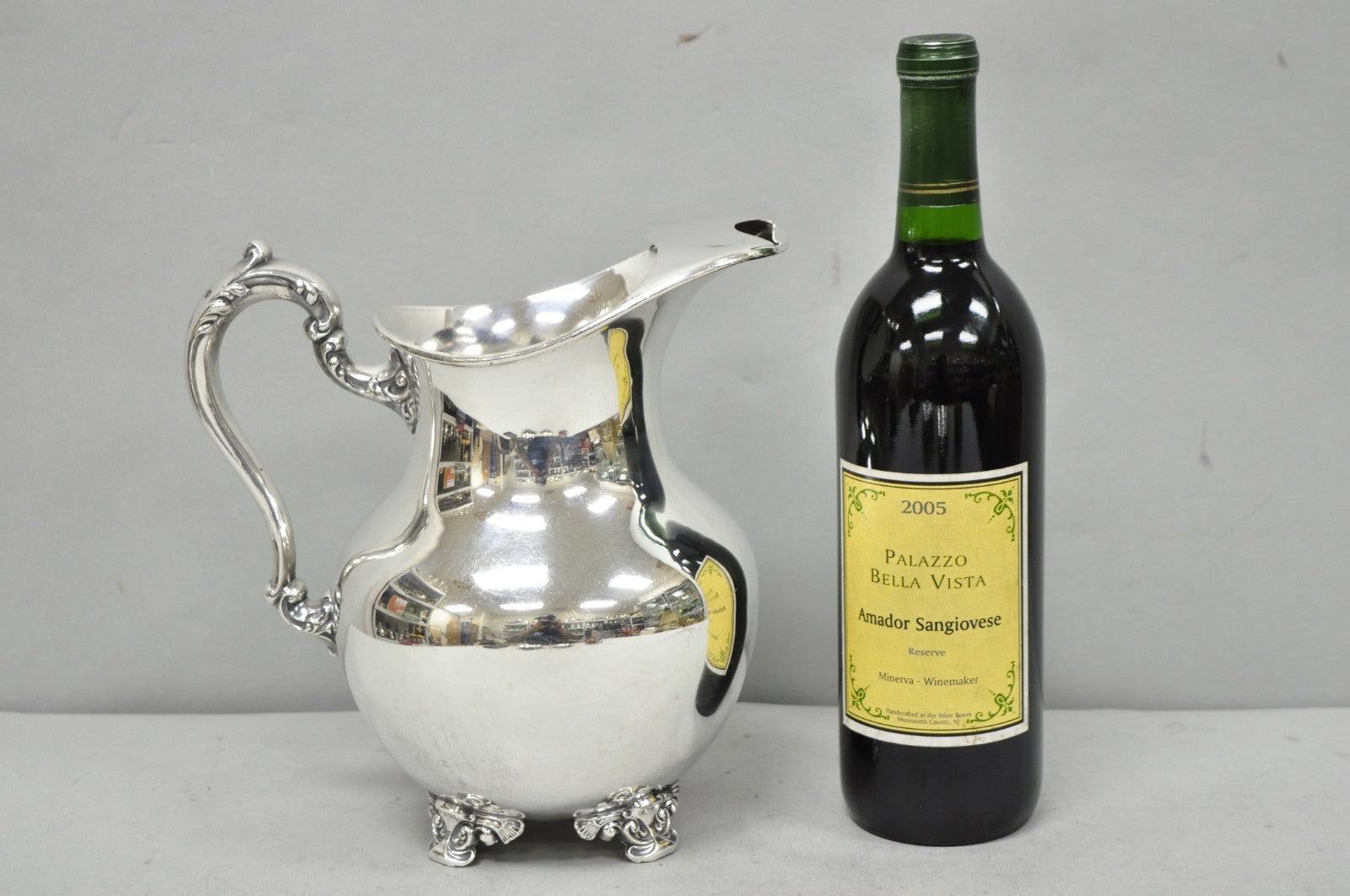 Vintage Poole Victorian Silver Plated Bulbous Footed Water Pitcher w/ Ice Lip