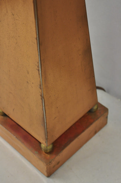 Vintage Architectural Mid Century Modern Copper Metal Obelisk Pyramid Table Lamp