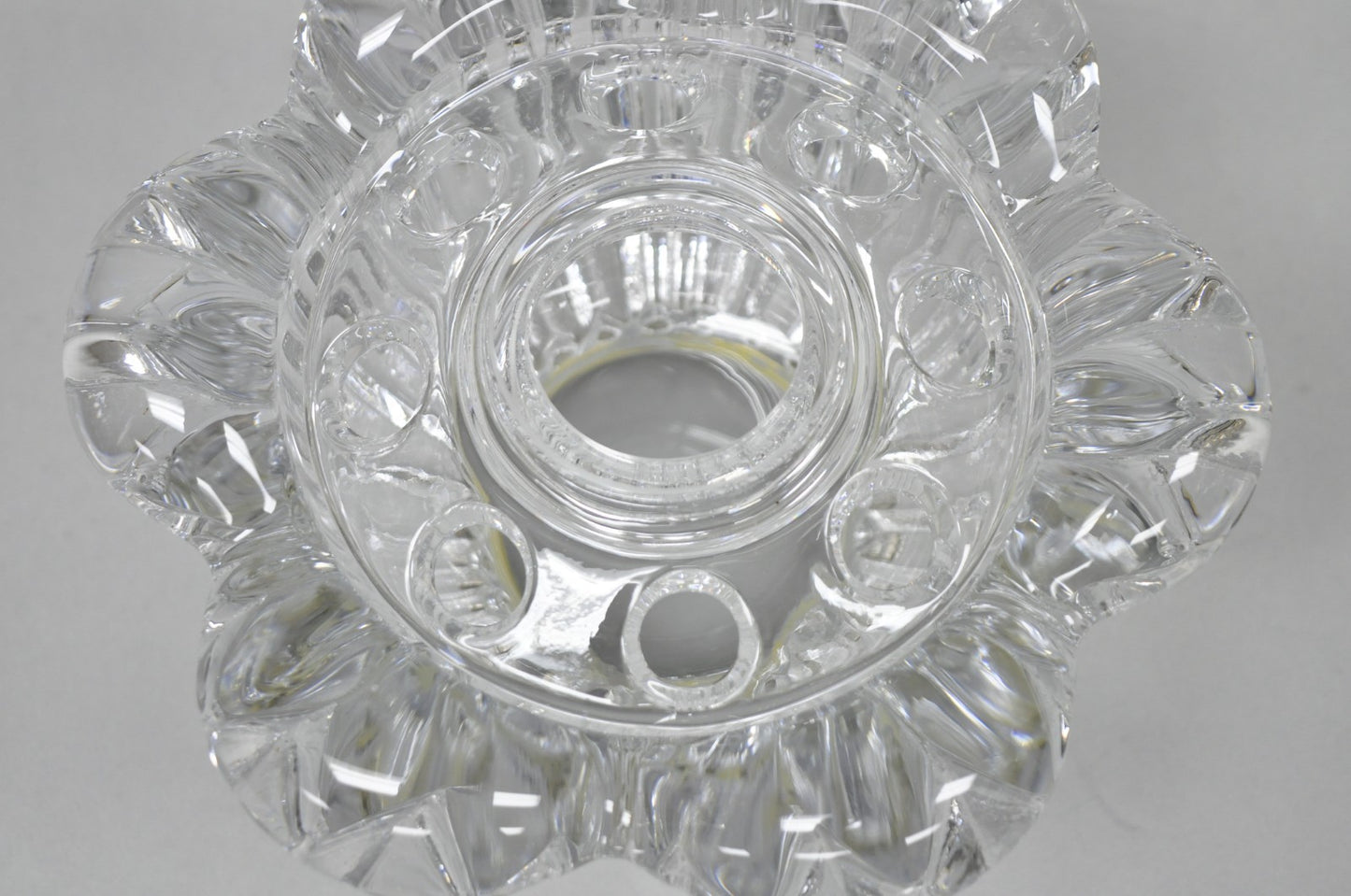 Vintage French Mid Century Modern Crystal Glass Flower Frog Flower Holder Vase