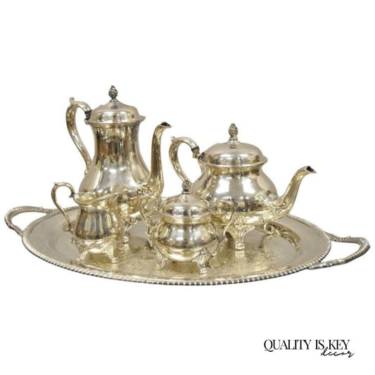 Wilcox International Silver Co Silver Plated Tea Set w/ Serving Tray - 5 pc Set