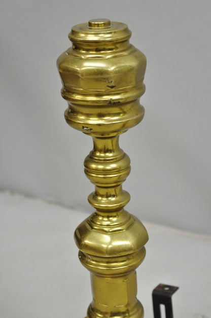 Vintage Federal Style Brass Branch Foot Gold Fireplace Andirons - a Pair