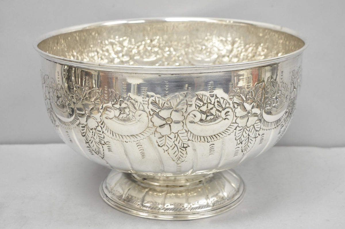 Vintage English Sheffield Kentshire Silver Plated Punch Bowl Set w 12 Footed Cup