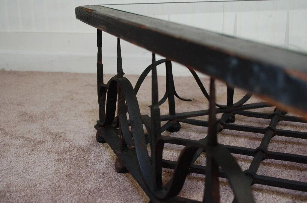 Antique Mission Arts & Crafts Samuel Yellin Style Wrought Iron Coffee Table