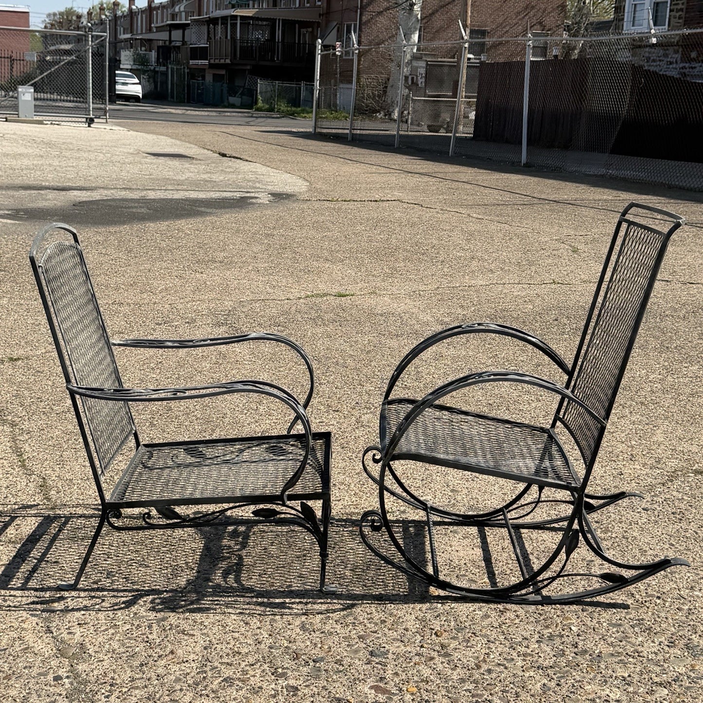 Vintage Salterini Art Nouveau Wrought Iron Garden Patio Sofa Chair Set - 3 Pcs