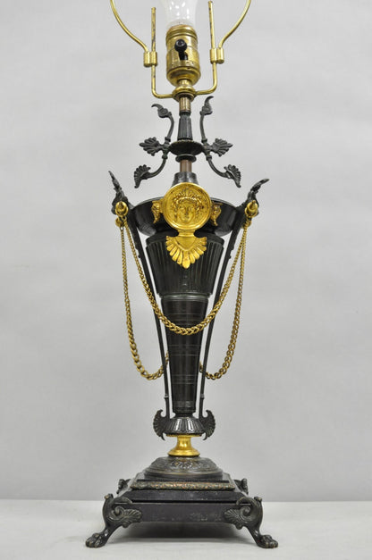 Antique French Empire Neoclassical Bronze & Marble Small Figural Table Lamp