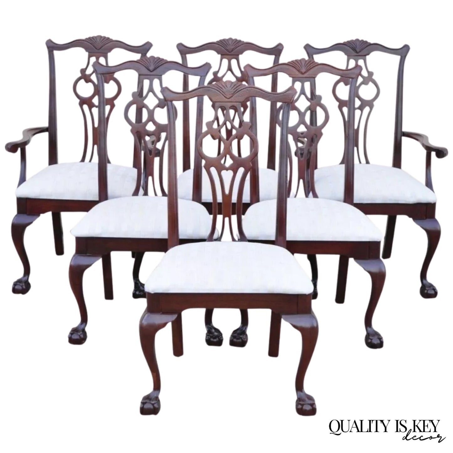 Vintage American Drew Cherry Wood Chippendale Style Dining Chairs - Set of 6