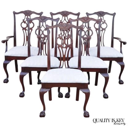 Vintage American Drew Cherry Wood Chippendale Style Dining Chairs - Set of 6