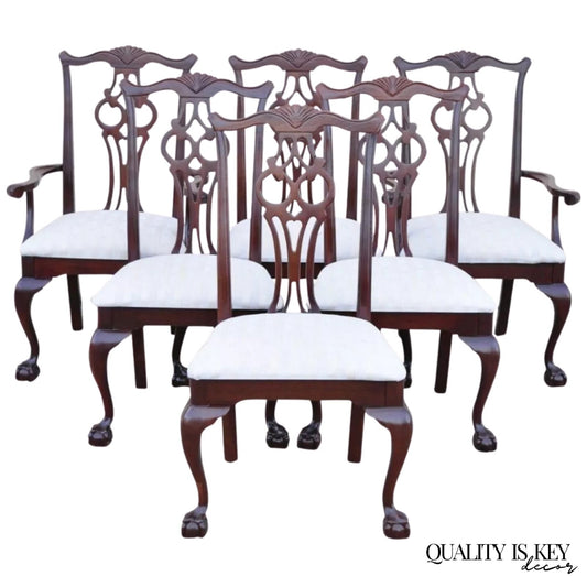 Vintage American Drew Cherry Wood Chippendale Style Dining Chairs - Set of 6