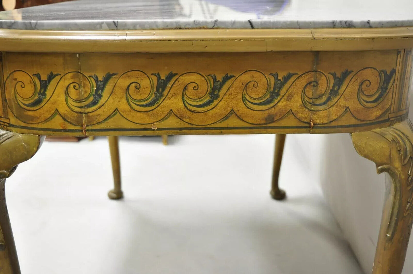 Antique French Adams Style Hand Painted Queen Anne One Drawer Center Table