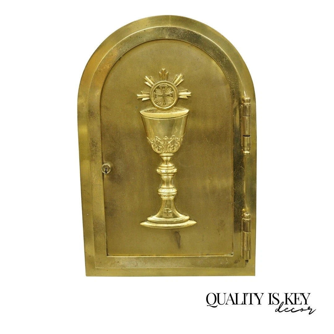 Antique Gothic Bronze Wall Hanging Altar Door Tabernacle with Chalice (A)